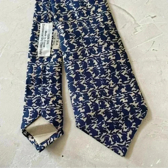 HERMES Men's Necktie Tie Silk High Brand All Over Easter Rabbit Pattern Blue - Picture 5 of 11